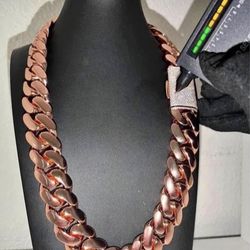 20mm Miami Cuban Link Pink Red Rose Gold Plated Chain Necklace 18k & 14k Diamond Iced Out Lock