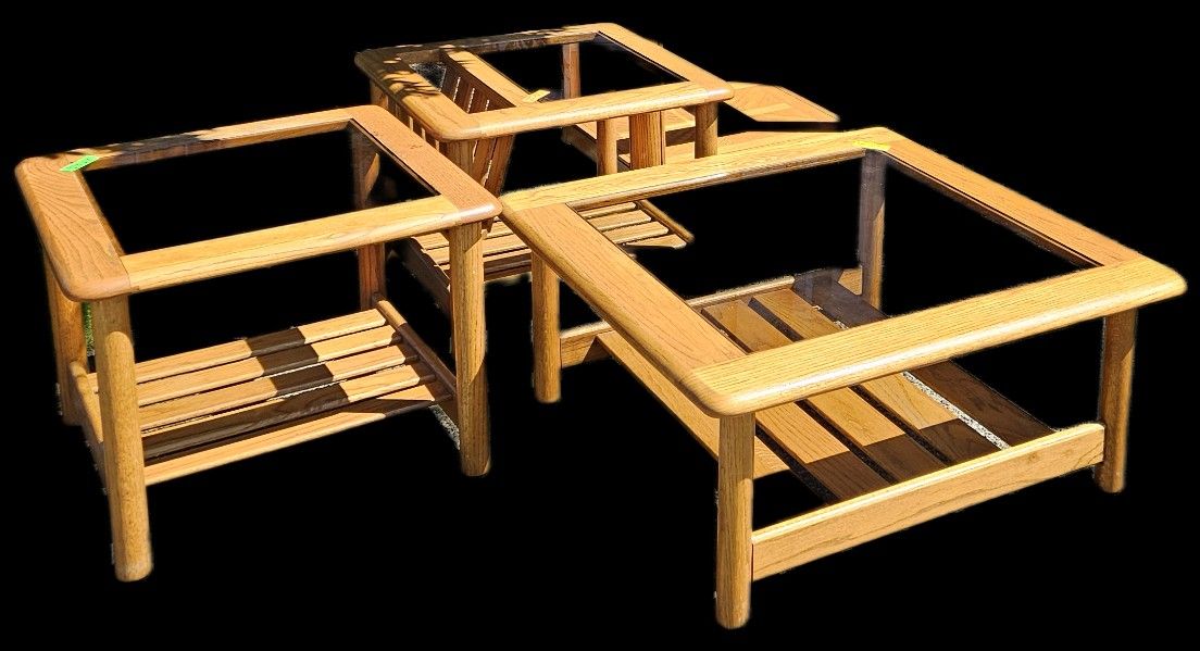 Solid Oak Coffee Table And End Tables