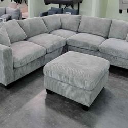 New 99x99 Corduroy Sectional Couch With Ottoman 