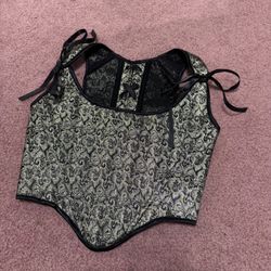 New small gold black brocade Renaissance Victorian regency corset costume dress