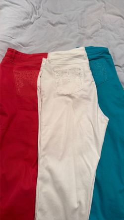 Lot of 3 Embellished Pants Red White Teal