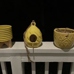 Yellow Collection | Ceramic Planter, Birdhouse And Hanging Planter