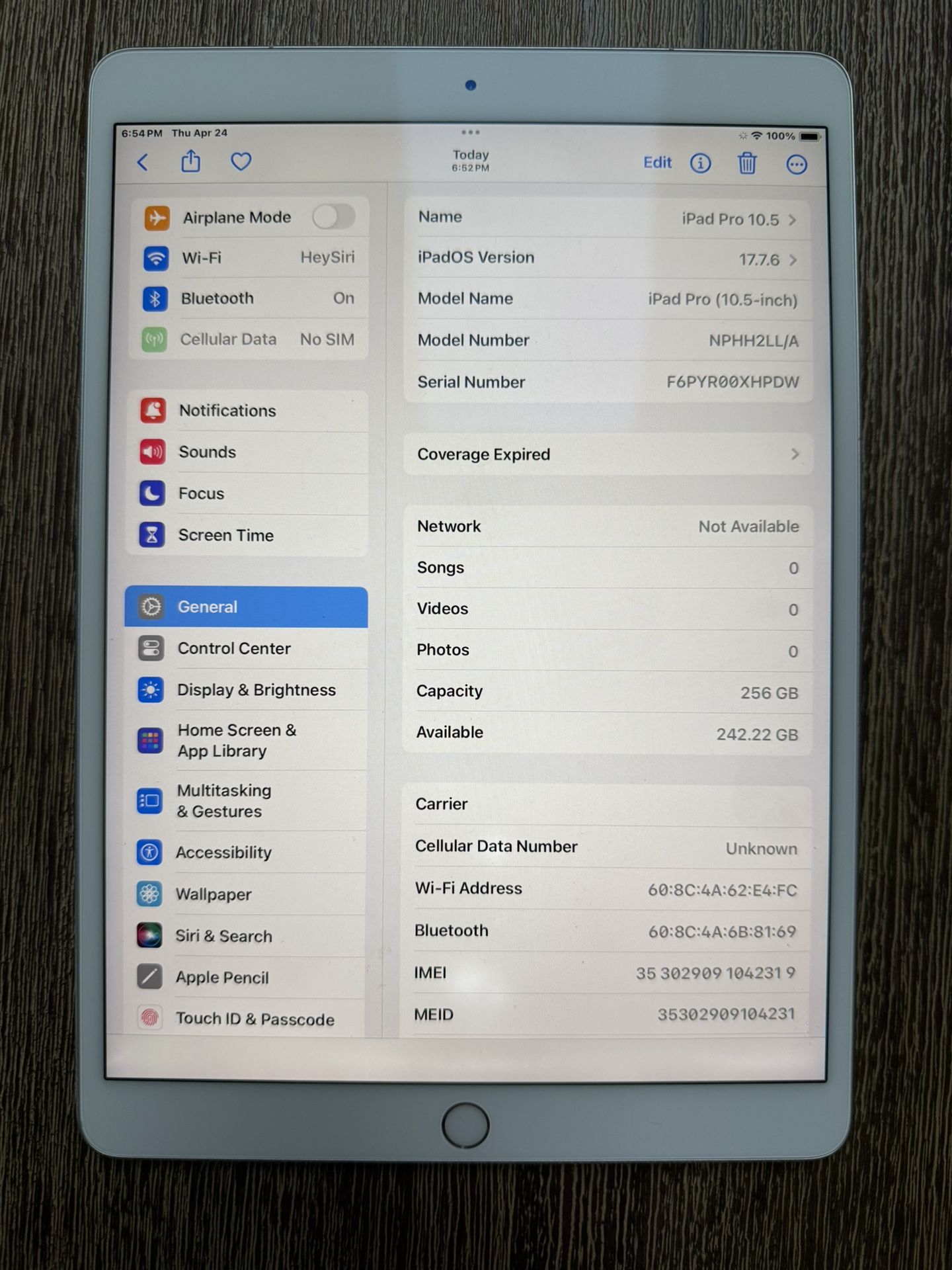 iPad Pro 10.5 - 256GB WiFi And Cellular