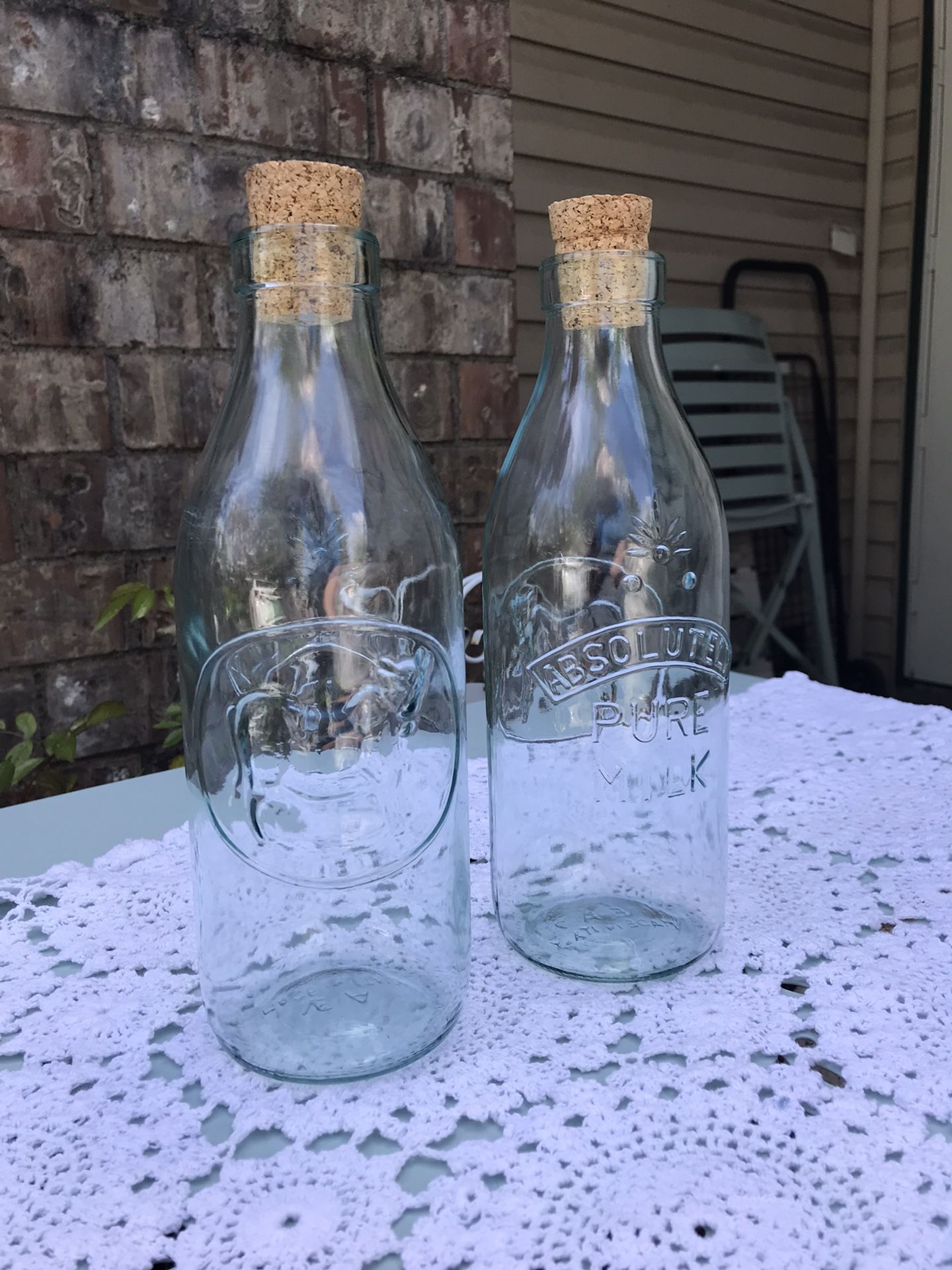 2 Green Glass Milk Bottles Circa 1990