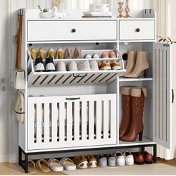 Shoe Cabinet with High Boot & Storage Drawer, Large Capacity Modern  with Shoe Rack (18-22 Pairs), White
