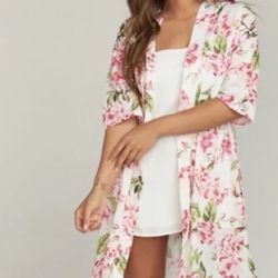 Show Me Your Mumu Kimono Brie Robe Pink Rose Floral Print One Size Belt