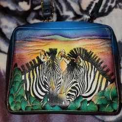 Anuschka Sunset Zebra Leather Purse Bag 