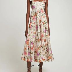 Zimmermann Pattie Floral Tie Shoulder Cotton Maxi Dress Size 0