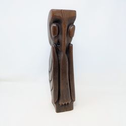 Vintage MCM Hand-Carved Wooden Owl