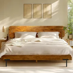 NEW IN BOX Frida Solid Wood Queen Size Platform Bed with Headboard, Caramel