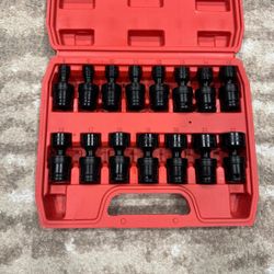 3/8” Drive Shallow Universal Impact Socket Wrench Set, 1 Set 6 Point, Metric, 8-22mm, CR-MO, Swivel Socket with Flexible Wobble Function
