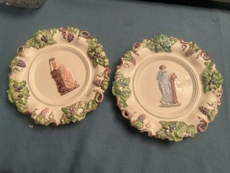 LLR hand painted ceramic lady and grape plates