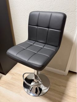 Black Upholstered Adjustable Bar Stool w/ Chrome Finish Base & Footrest