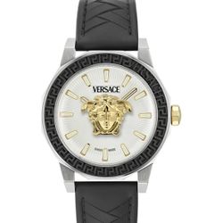 Versace Men’s Swiss Watch • Black Leather Strap • New In Box 
