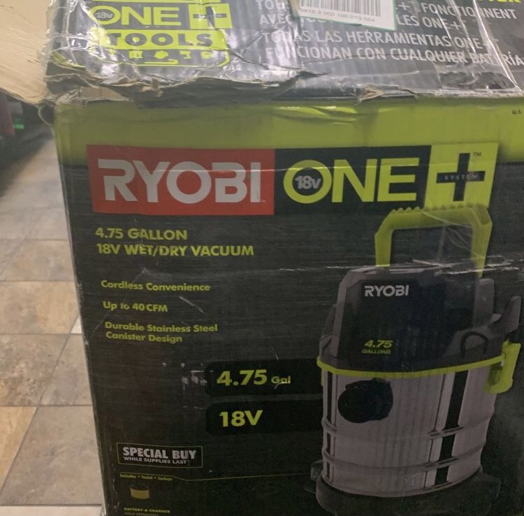RYOBI 18V ONE+ Cordless 4.75 Gallon Wet/Dry Vacuum (Tool Only) with Hose, Crevice Tool, Floor Nozzle, and Extension Wands