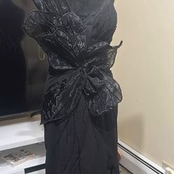 black flower prom dress