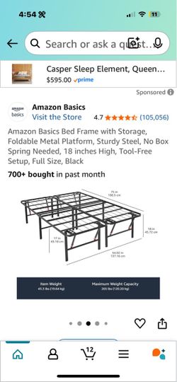 18” full size metal bed frame
