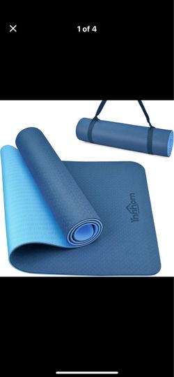 New yoga and exercise mat, blue collar and pink