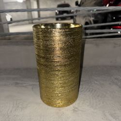 etched metallic gold cylinder candle holder 