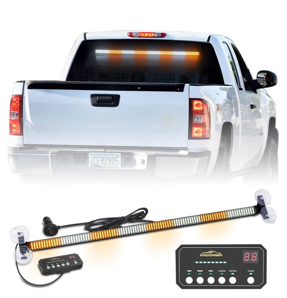 35 inch Traffic Advisor Light Bar 144 LED Amber White Emergency Warning Flashing Safety Interior Windshield strobe lights w/Directional Arrow for Cons