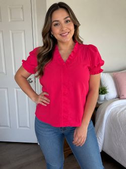 Sage Veil Women’s Pink Ruffle Puff Sleeve Blouse Top Size M NWT