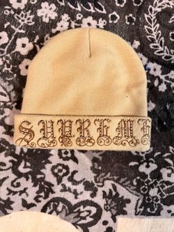 Supreme Old English Rhinestone Beanie — Tan