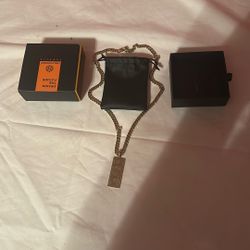 14K Real Gold Plated Dollar Pendant Necklace Double Size Mini Money 24”inch Cuban Chain 