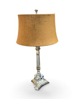 Silver Neoclassical Table Lamp with Lion Paw Base – 30” Tall