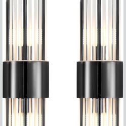 Wall sconces Set of Two, Black sconces Wall Set of 2, Black Vanity Wall Lights, Wall Lights for Living Room, Dresser Wall Sconce, with Clear Crystal, 