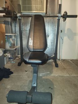 Weight Bench w/barbell & 4 plates
