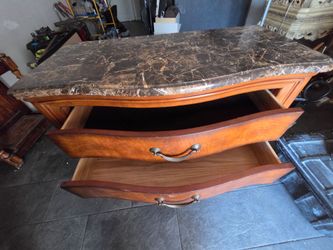 Wood Dresser with Marble Top and Brass Handles