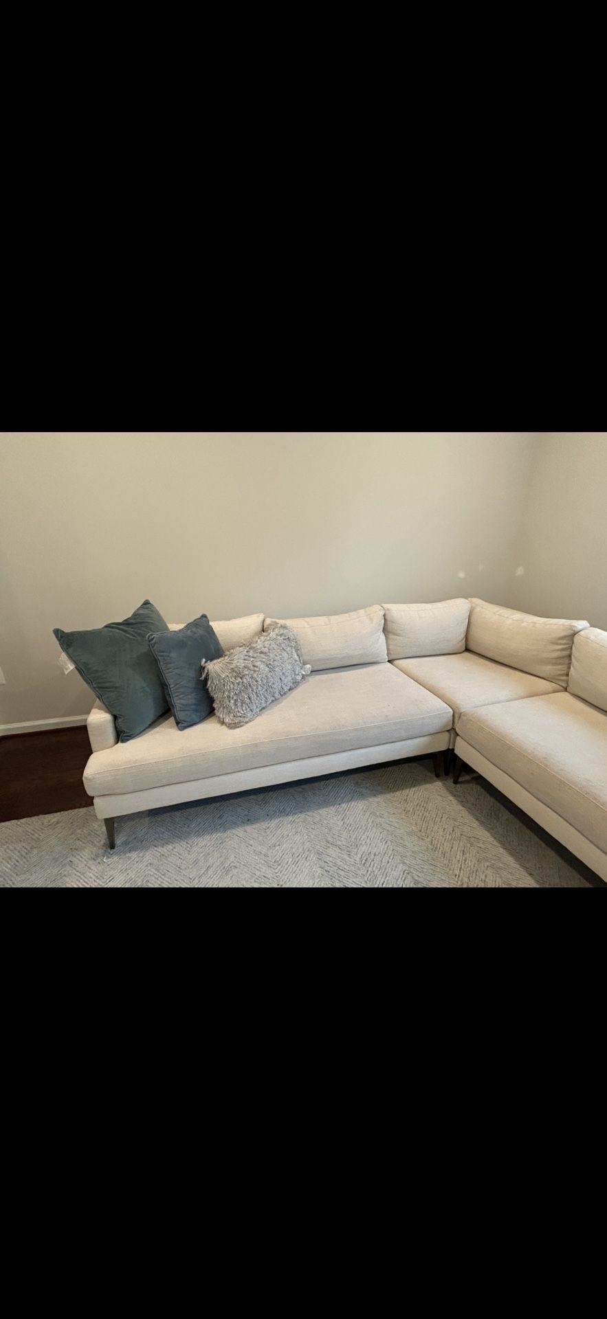 FOR SALE: West Elm Andes 105” Sectional – Sand Performance Fabric – Right-Facing Chaise – $1,000 🛋