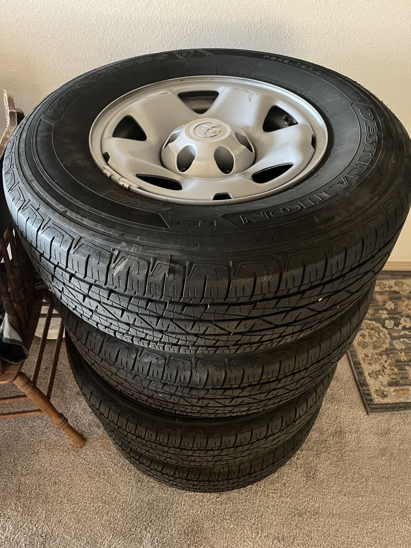 Set Of 4 Toyota 6 Lug Steel Wheels And Tires With Tpms