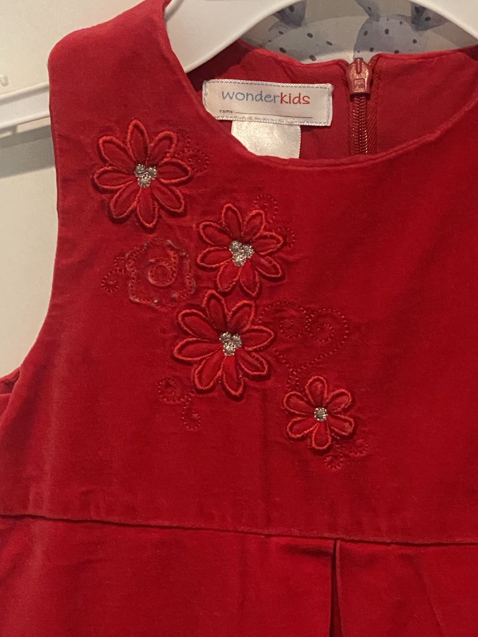 Wonder Kids Girls Red Velvet Crystal Flower Dress - SZ 4