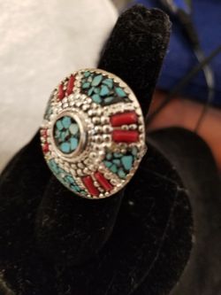 American Indian Turquoise Ring Size 7 with Handmade Earrings Thumbnail