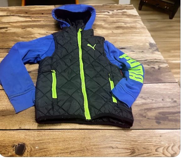 Boys Puma Coat Hooded Light Weight Puffy Coat Size 6 Blue & Lime