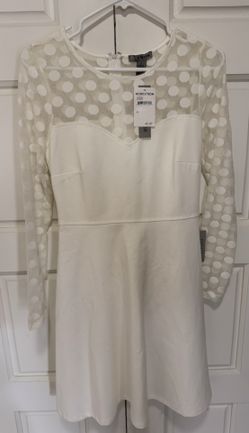 Beautiful NWT Love X Design Cream Mesh Polka Dot Sleeve Mini Dress (M