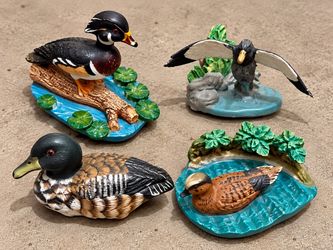 Set of 4 Painted Duck Figurines