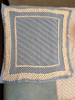 Handmade Crochet Baby Blanket Blue White
