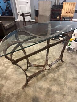 Round Glass Top Side Table with Iron Base & Matching Console Table