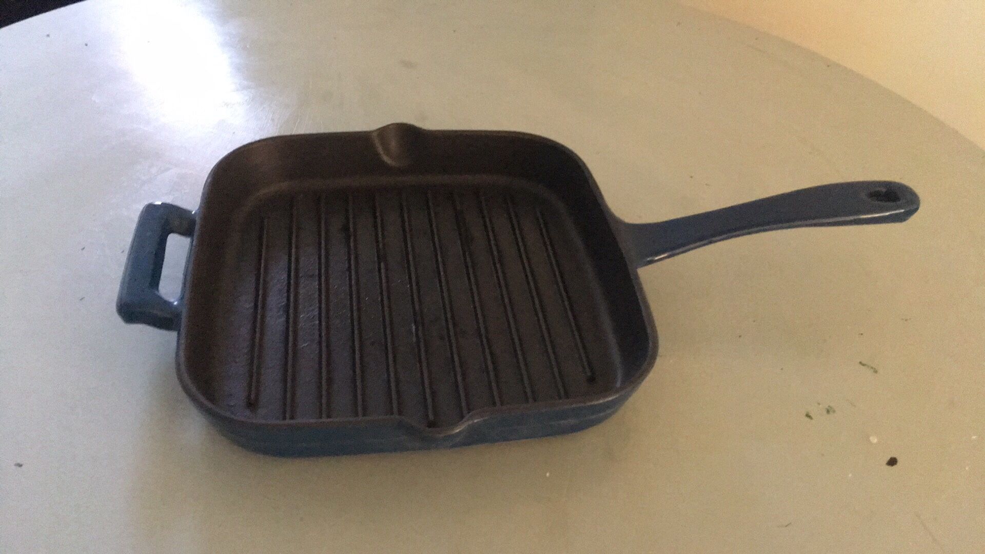 Blue enameled cast iron grill pan