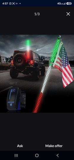 2 PC 4FT Green White Red Spiral LED Whip Lights