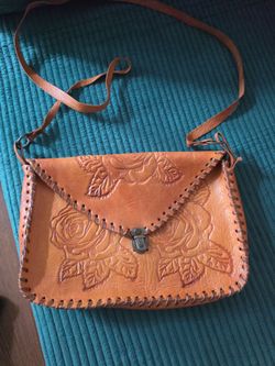 Tooled Leather Crossbody Bag with Floral Design
