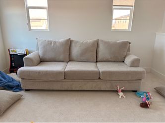 Set of 2 -Beige 3-Seat Fabric Sofa