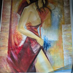 Large Textured Canvas Painting – Abstract Woman in Red Dress – Modern Wall Art