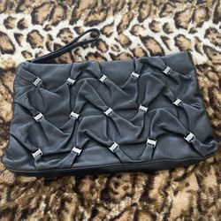 Authentic Black Salvatore Ferragamo Leather Clutch Bag