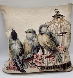 Urban Loft by Westex Tapestry Throw Pillow - Charming Songbirds and Birdcage