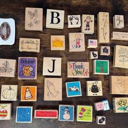 Mixed Rubber Stamp Lot Holidays Valentines Christmas etc $15 for All