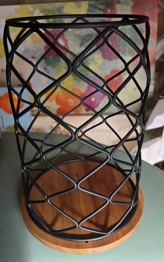 Verticle Revolving Black Metal K-Cup Storage Rack With Wood Base - 11" H - 8" W