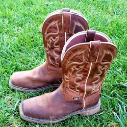 Justin Stampede Rush EH Steel toe Wellington Brown Work Boots Mens size 10.5D
